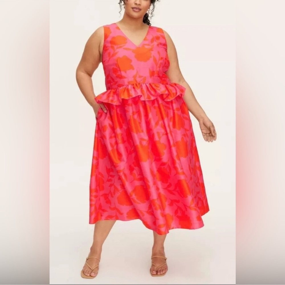 kate spade Pink & Coral Floral Peplum Midi Dress - Picture 6 of 8